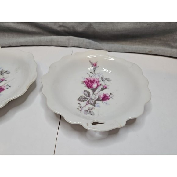 Set of 2 Vintage Rose Design Candy Dishes, 4.75'' Wave Pattern - Picture 3 of 4